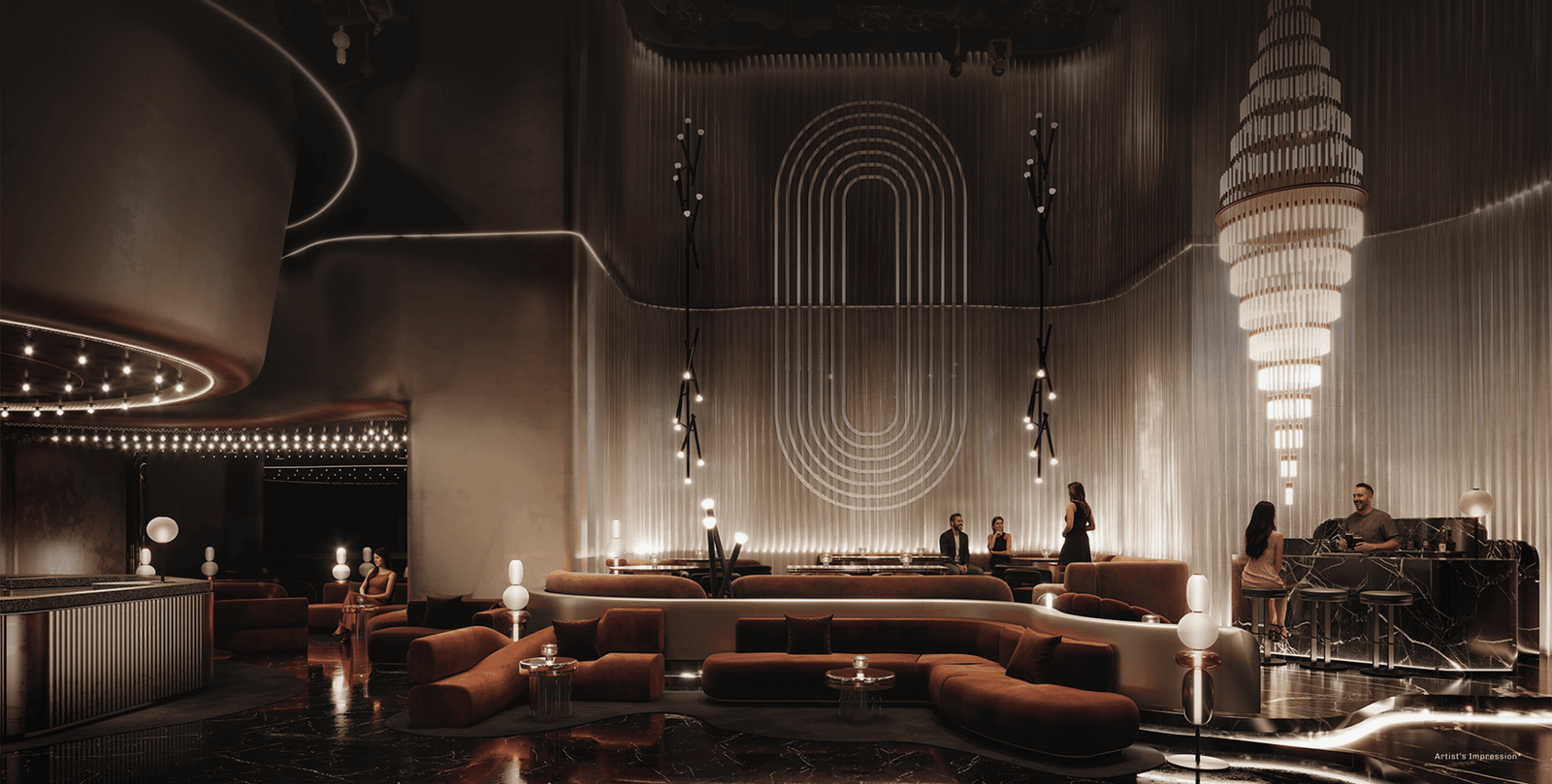 Grand lobby lounge on Level 1 of Divine KLCC, interiors by Ministry of Design, Kuala Lumpur