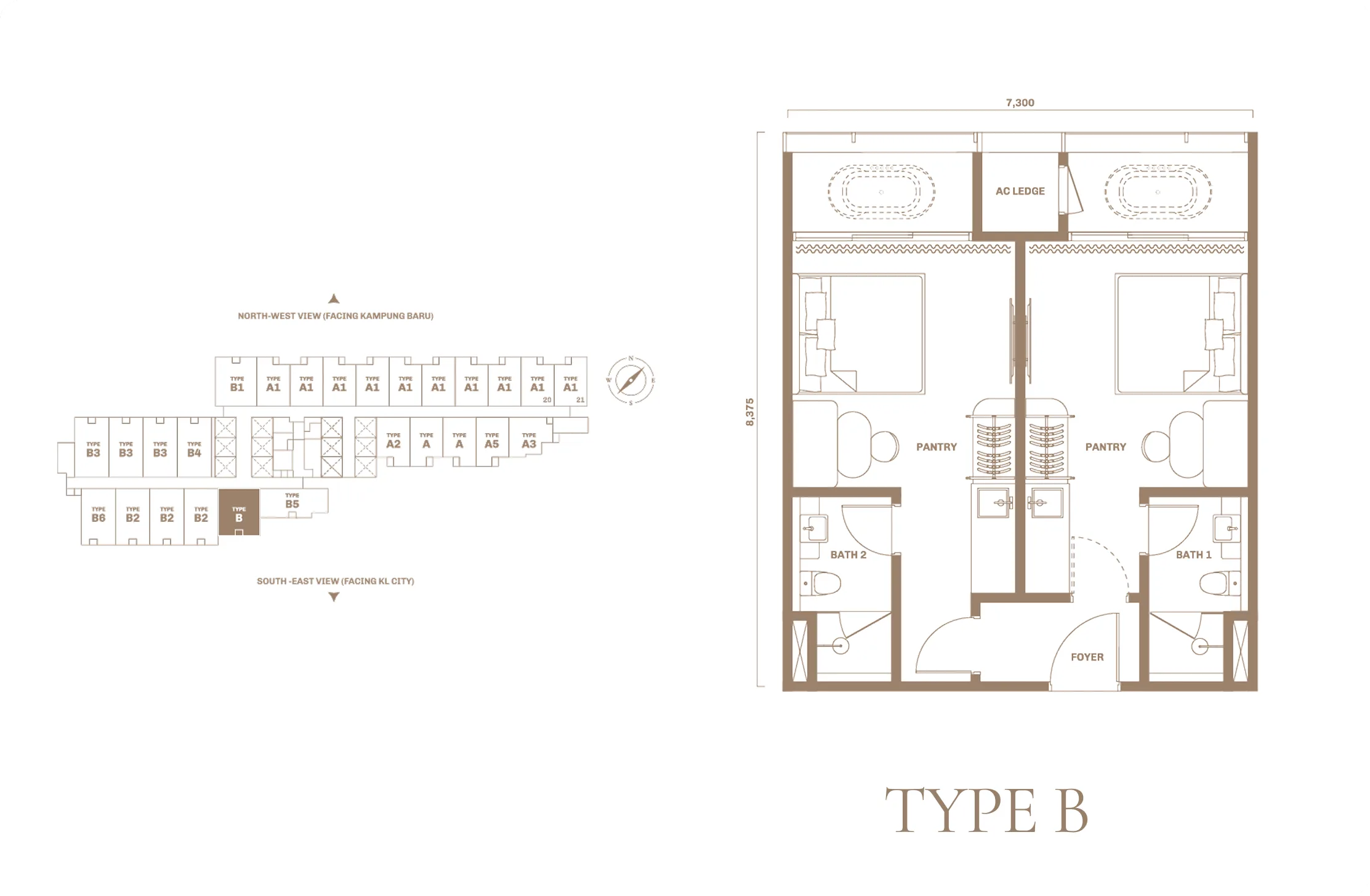 Divine KLCC two-bedroom B-series floor plan, Jalan Saloma, Kuala Lumpur
