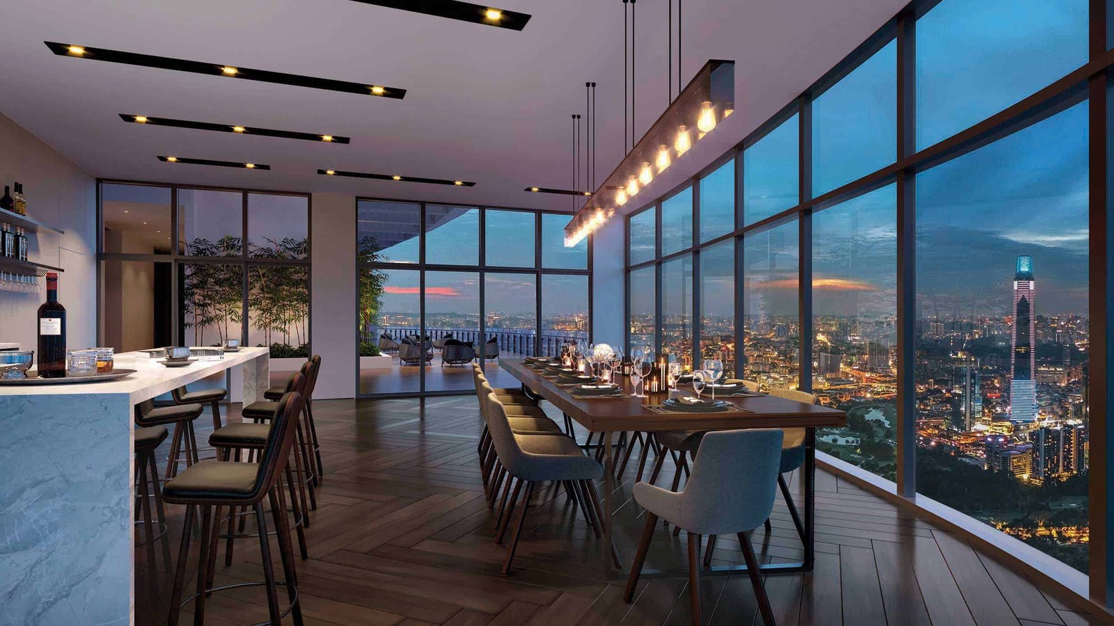 Gourmet Kitchen and sky dining room on the Level 51 Sky Deck at Eaton Residences @ KLCC