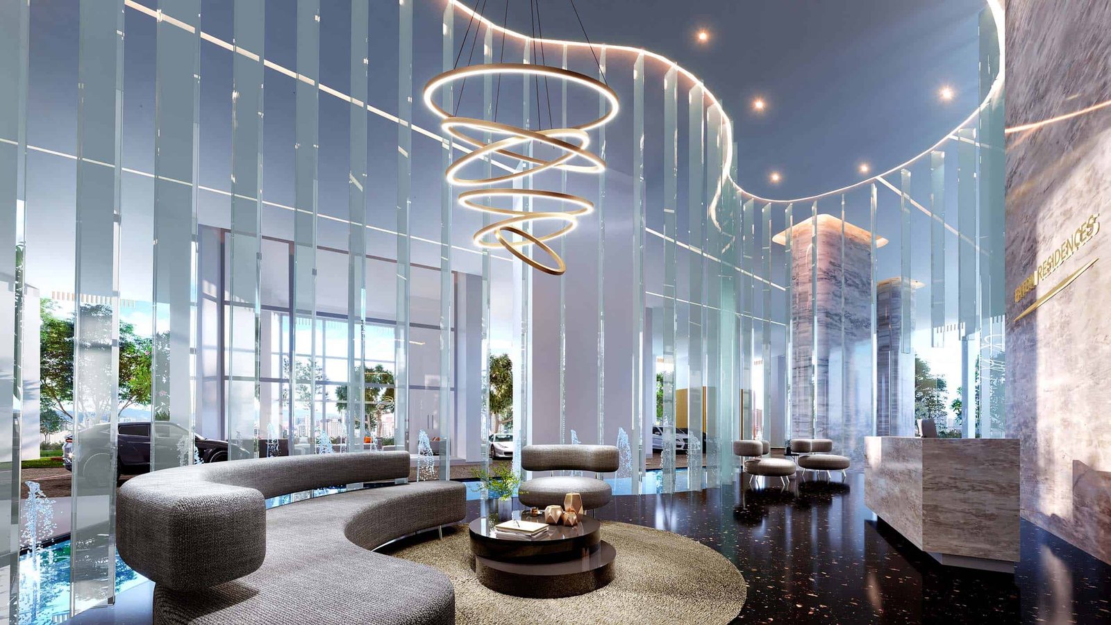 Double-volume grand lobby at Eaton Residences @ KLCC, Kuala Lumpur