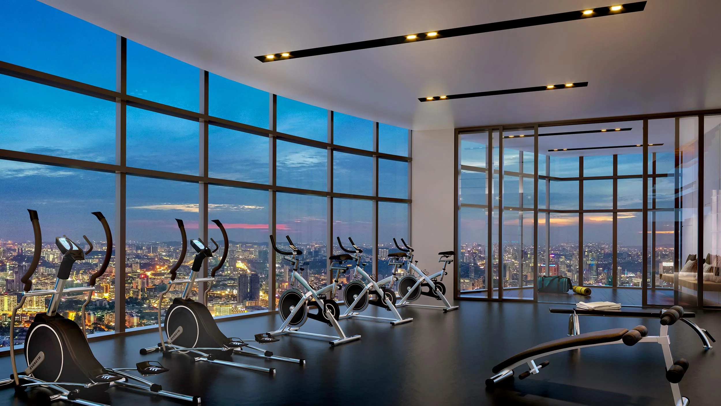 Level 50 Sky Gym at Eaton Residences @ KLCC with floor-to-ceiling glazing