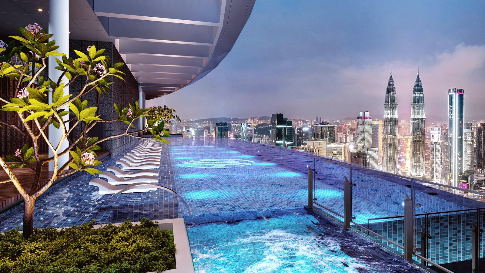 Cantilevered sky infinity pool on Level 51 of Eaton Residences @ KLCC, Kuala Lumpur