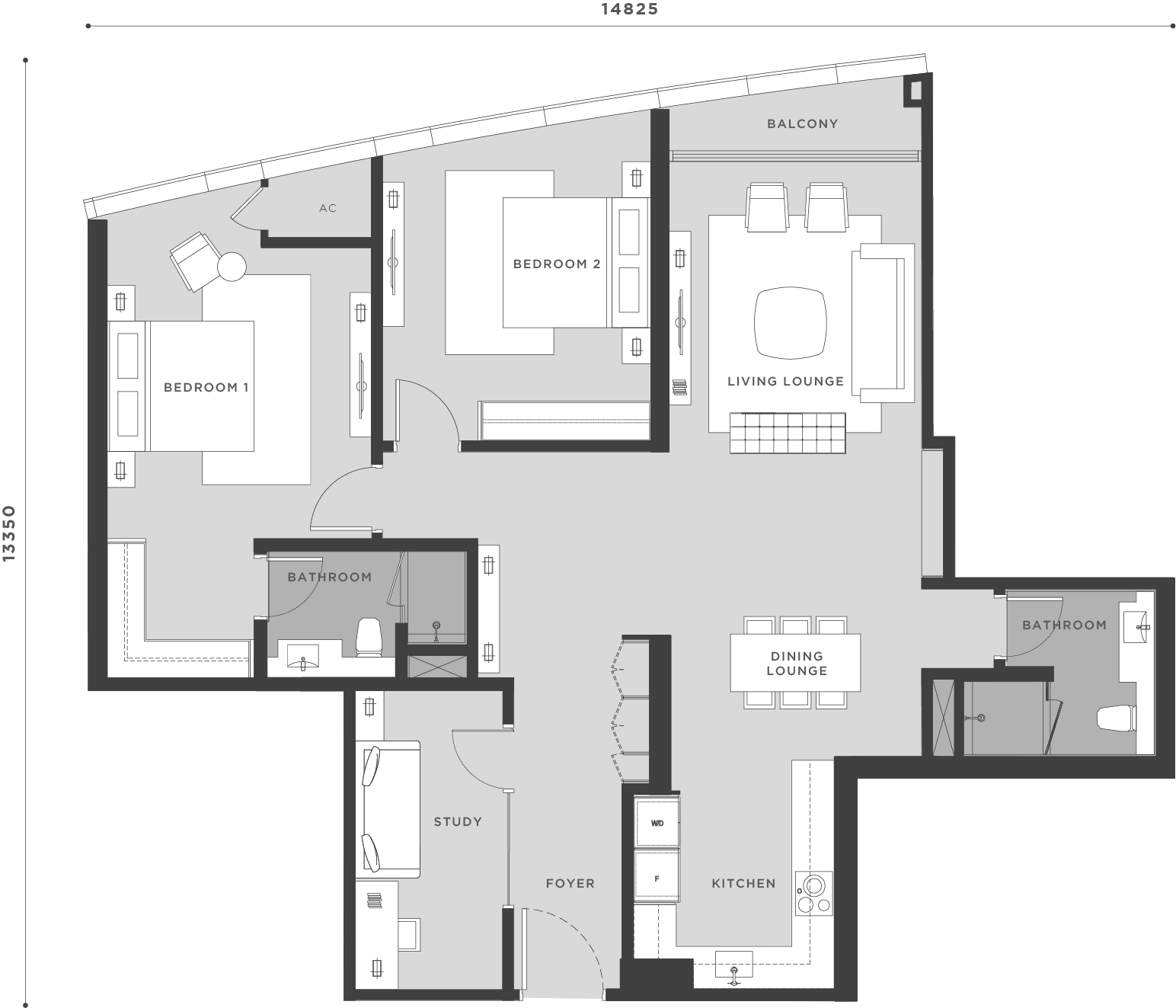 Eaton Residences @ KLCC Type C4 floor plan — 1,410 sq ft two-bedroom with study, Kuala Lumpur