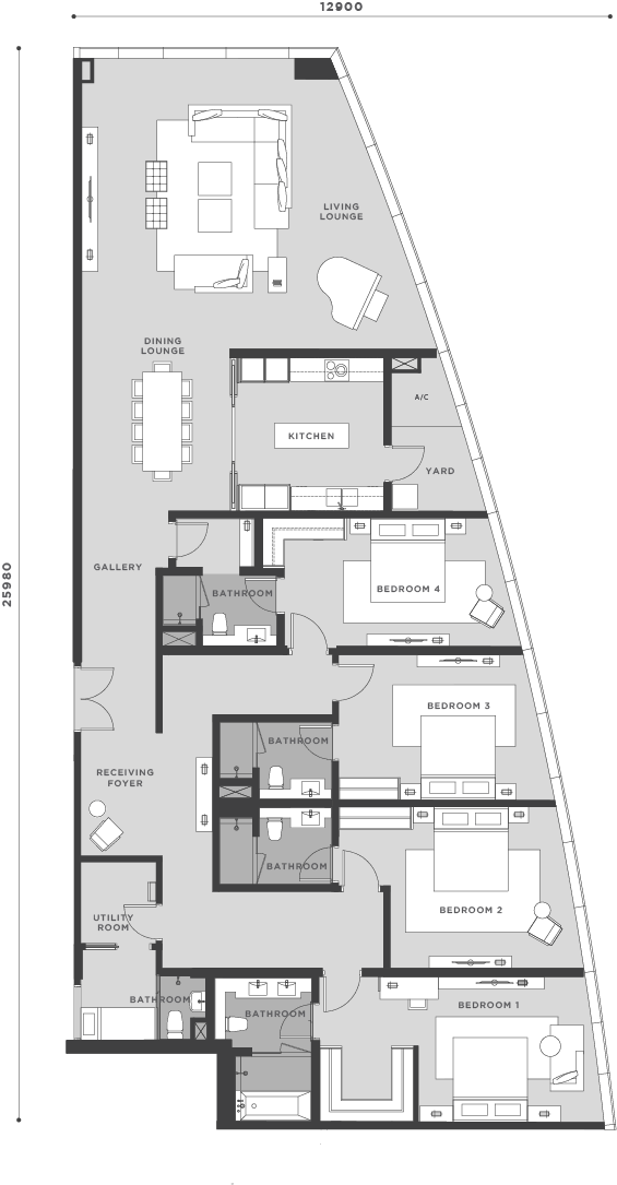 Eaton Residences @ KLCC Type P4 floor plan — 2,831 sq ft four-bedroom penthouse on levels 48 to 49