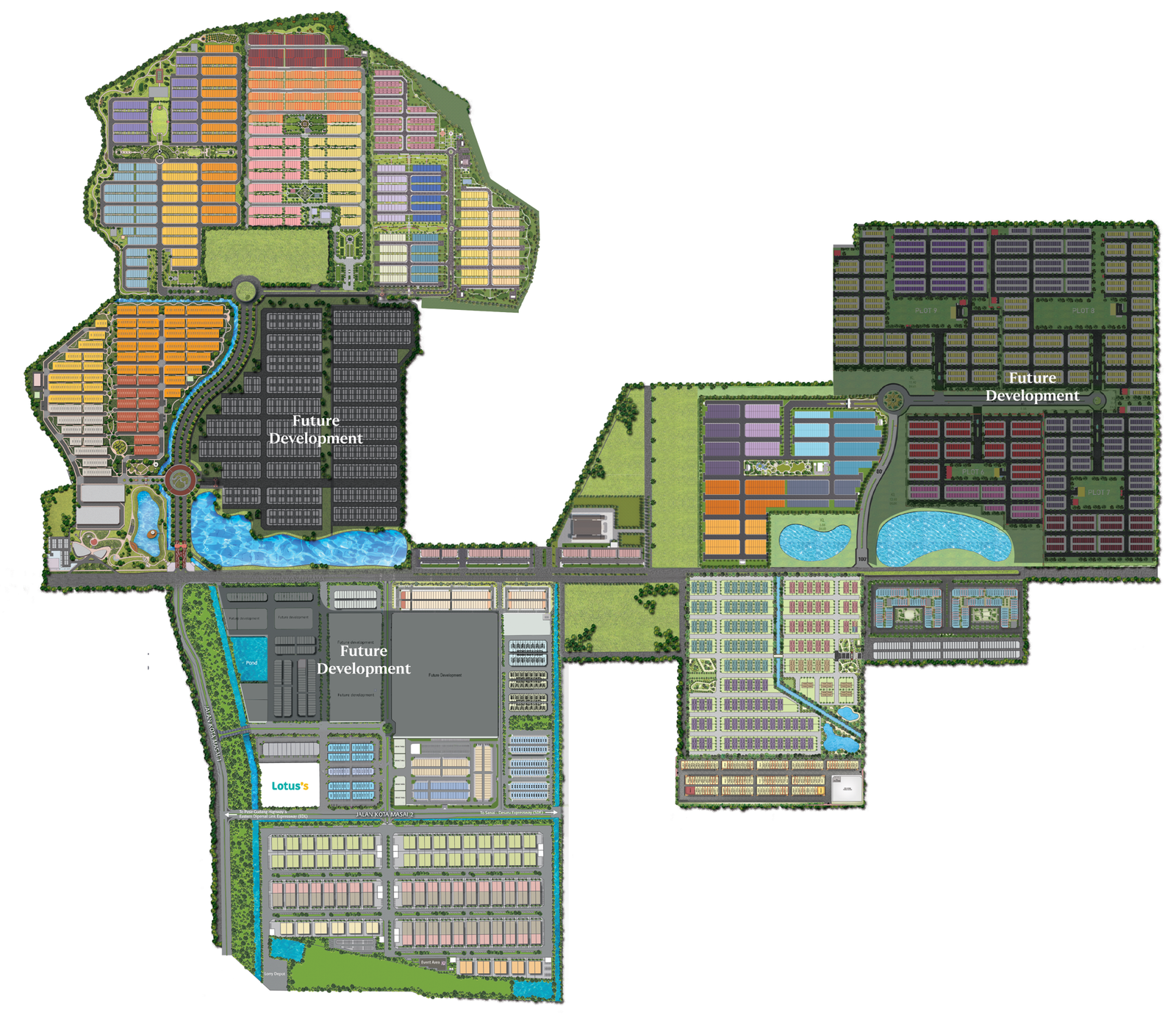Eco Tropics township master plan showing Lanna alongside Fieldsgate, Breezegate, Millsgate, Greensgate, Rainforest and the commercial precincts, Pasir Gudang