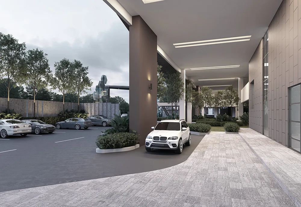 Covered arrival drop-off porch at Elysia Park Residence, Medini, Iskandar Puteri, Johor