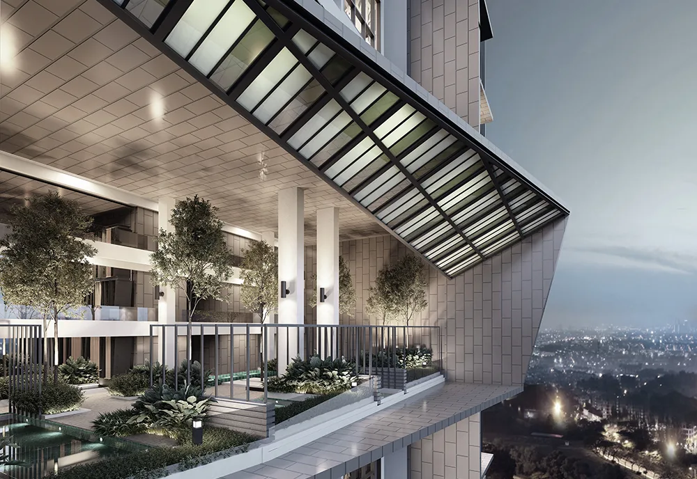 Sky garden swimming pool deck between the towers at Elysia Park Residence, Medini, Iskandar Puteri