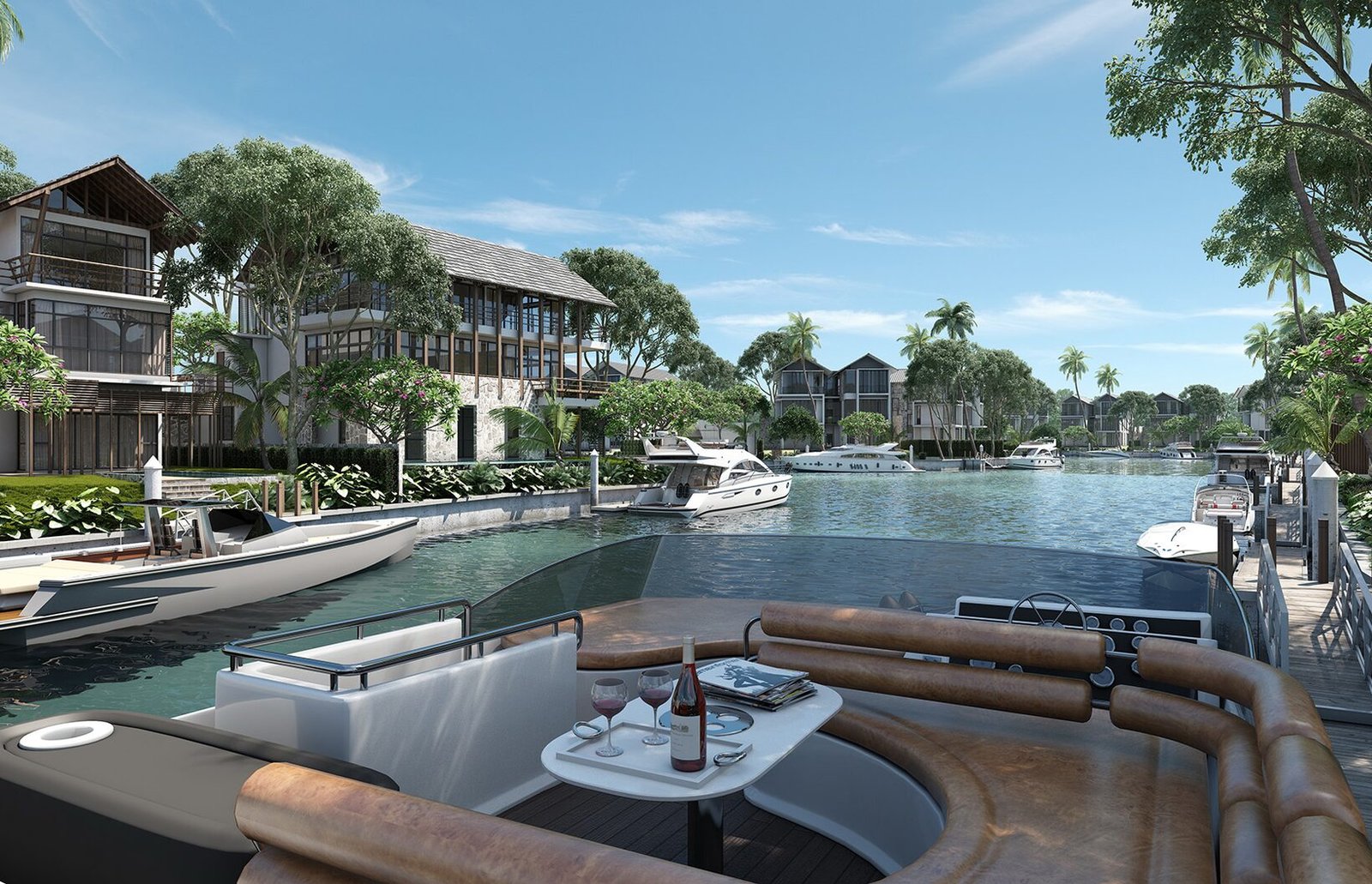 Emerald Bay three-storey courtyard home exterior facing the canal, Phase 1A, Puteri Harbour, Iskandar Puteri