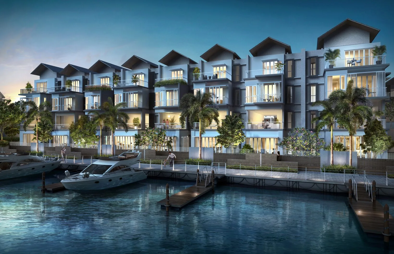 Double-volume living space inside an Emerald Bay waterfront home, Puteri Harbour, Iskandar Puteri