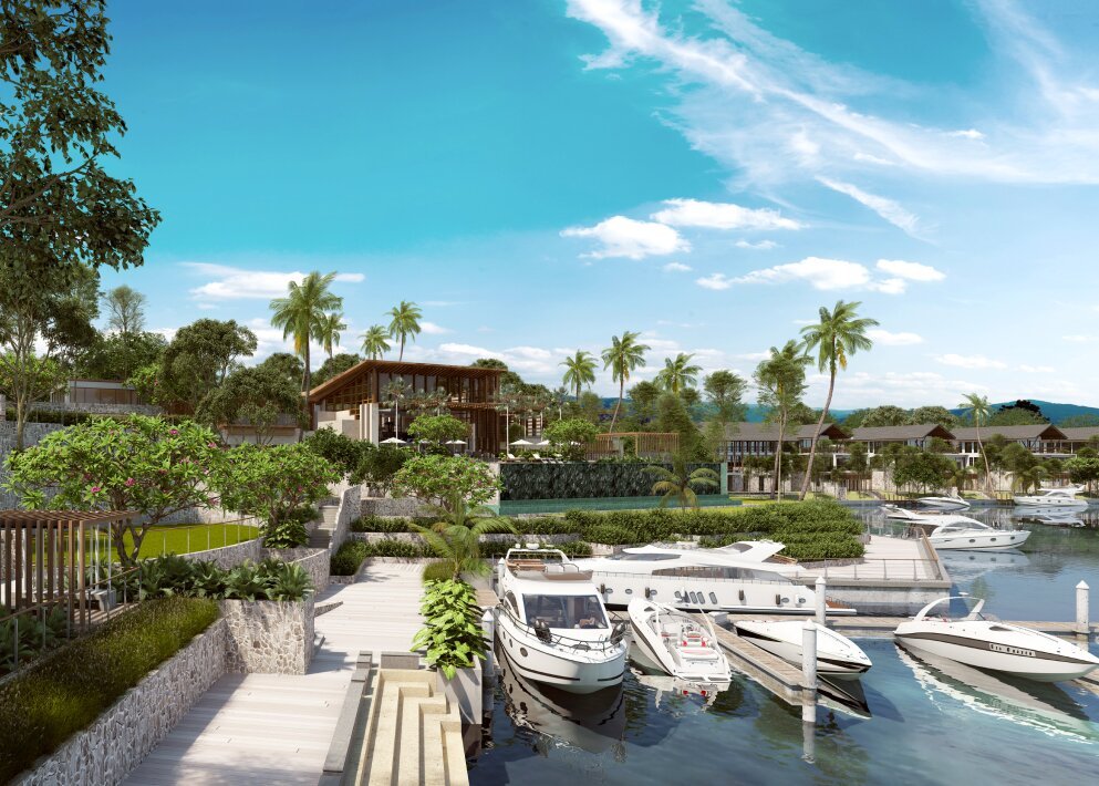 Emerald Bay waterfront homes along the private marina channel, Puteri Harbour, Iskandar Puteri