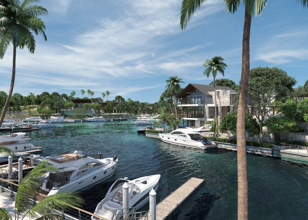 Landscaped waterside planting inside the Emerald Bay estate, Puteri Harbour, Iskandar Puteri, Johor