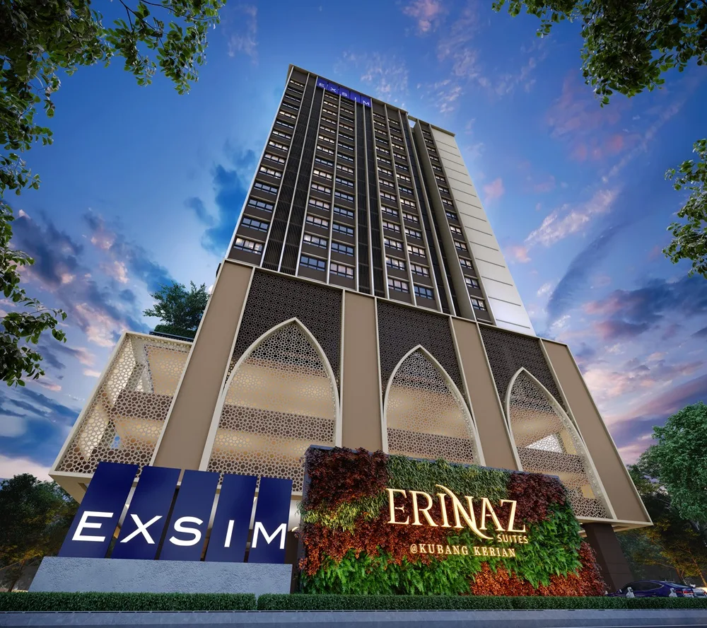 Facade with green wall artist impression at Erinaz Suites @ Kubang Kerian by EXSIM, Kota Bharu, Kelantan