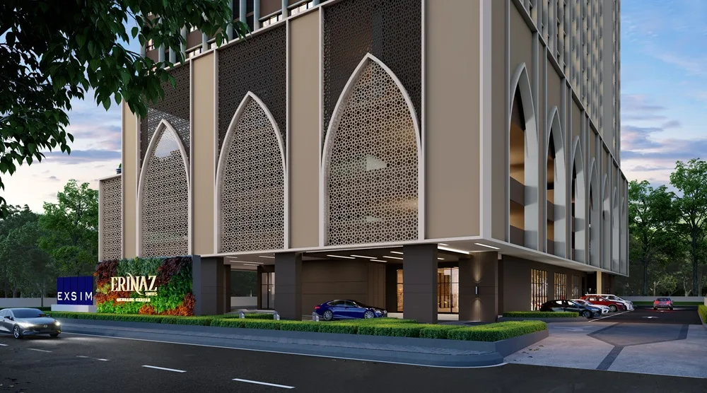 Lobby facade with green wall at Erinaz Suites @ Kubang Kerian by EXSIM, Kota Bharu, Kelantan