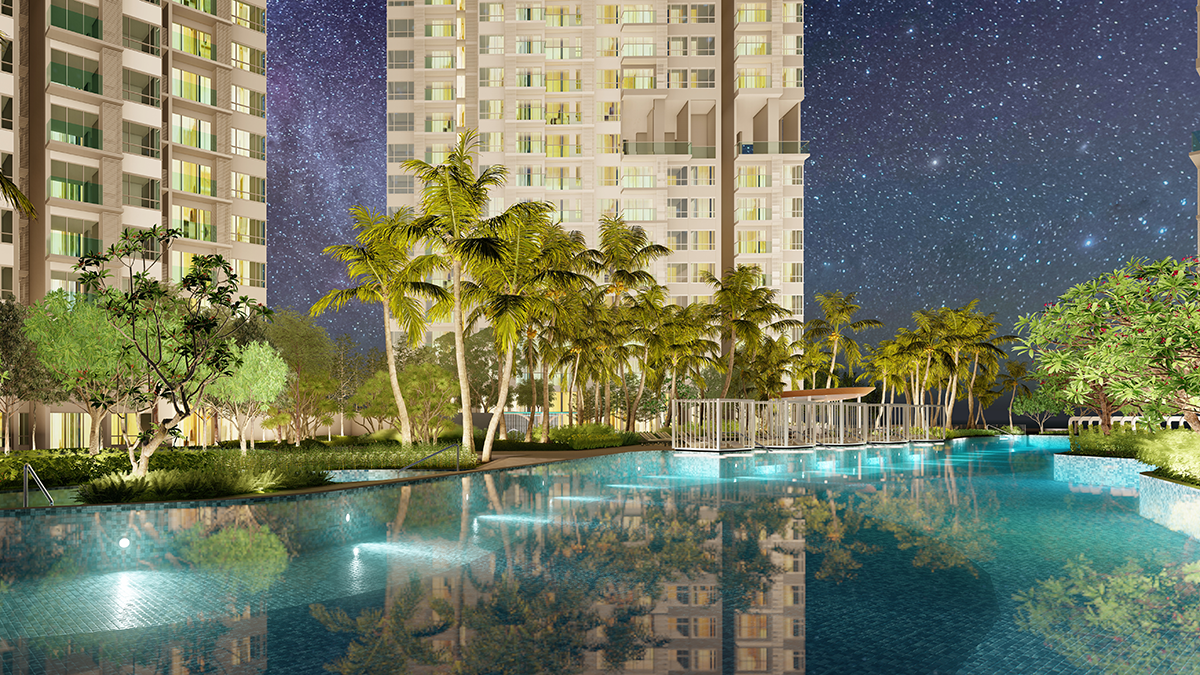 Swimming pool on Podium B, the Water World deck serving Towers 4 to 6 at Florian Residences, Danga Bay, Johor Bahru