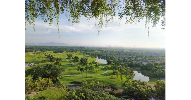 Elevated view across Forest City Golf Resort, the 800-hectare 36-hole estate that Golf Villa sits inside, Johor