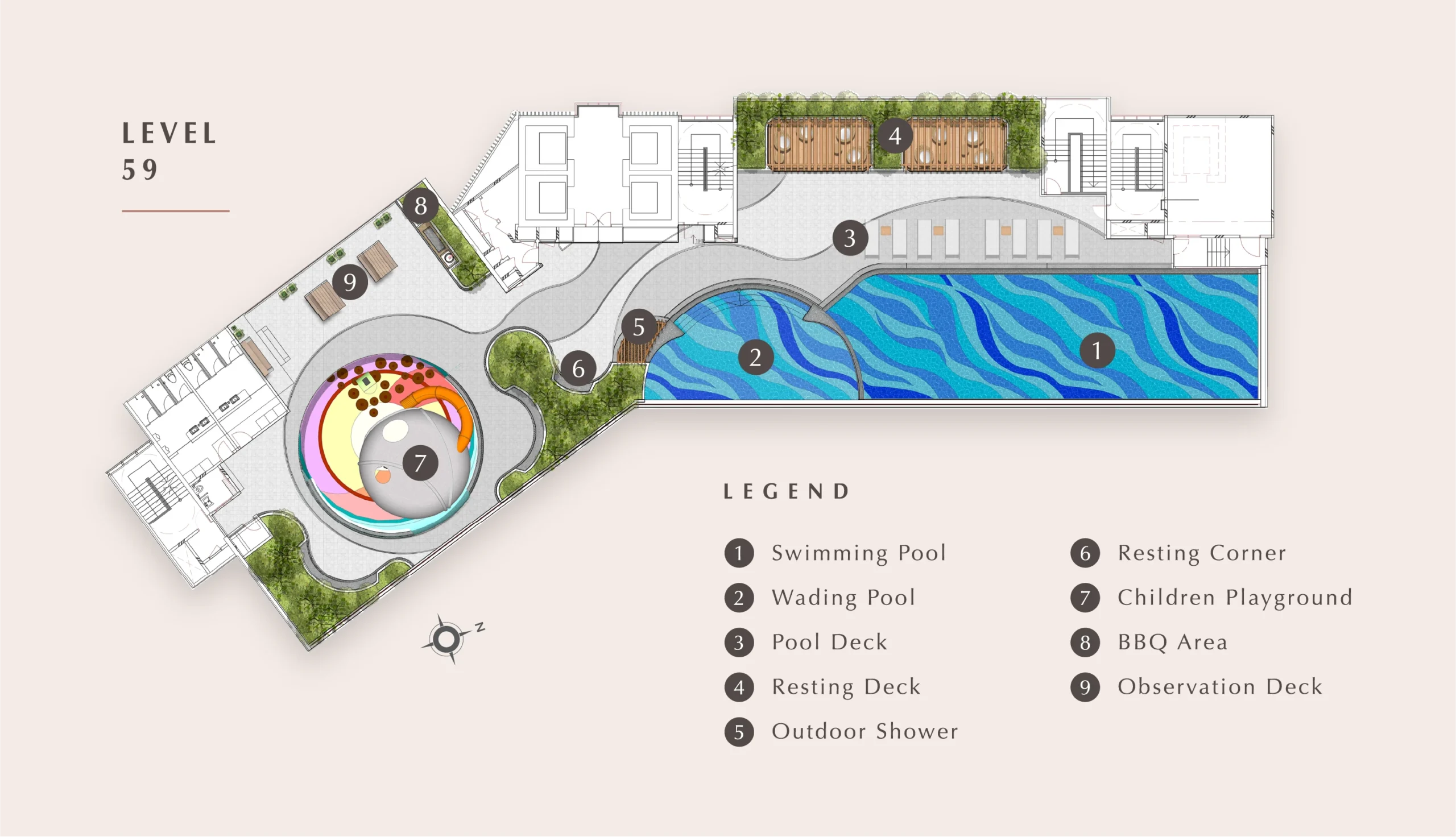 Facilities plan for the upper sky deck at Golden Crown Residence by Golden Eagle, Jalan Ampang, Kuala Lumpur