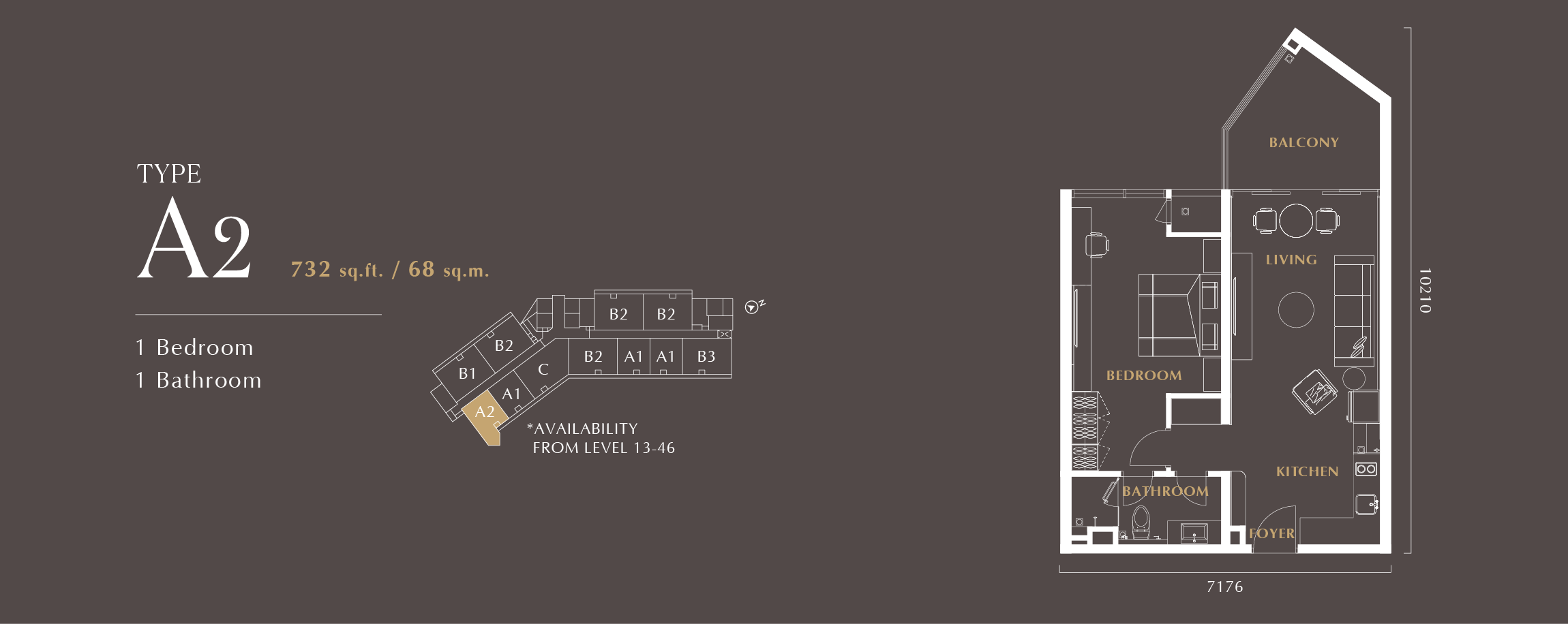 Type A2 floor plan at Golden Crown Residence by Golden Eagle, Jalan Ampang, Kuala Lumpur