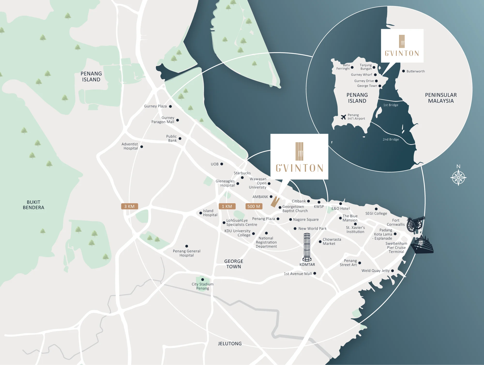 Developer location map at G'Vinton by GSD Land, Jalan Sultan Ahmad Shah, George Town, Penang
