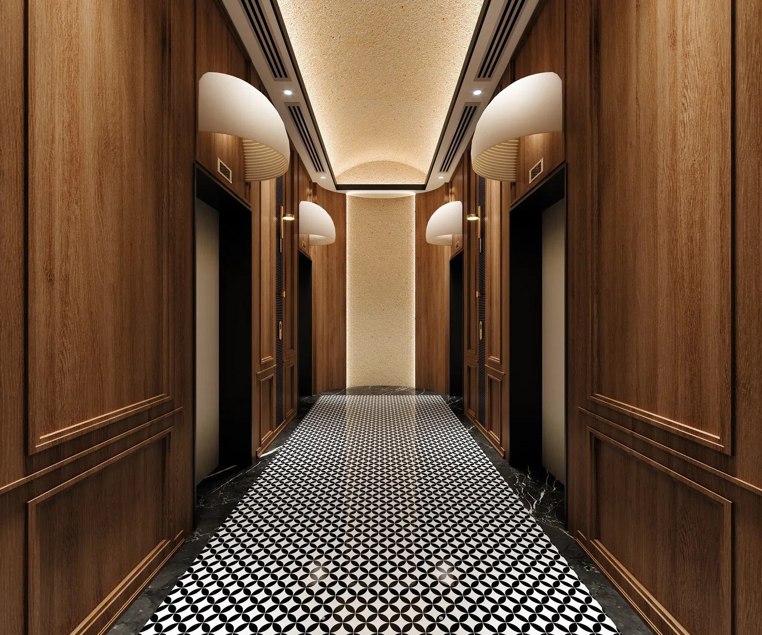 Gold and black lift lobby at Hugoz Suites @ KL City Centre, Kuala Lumpur