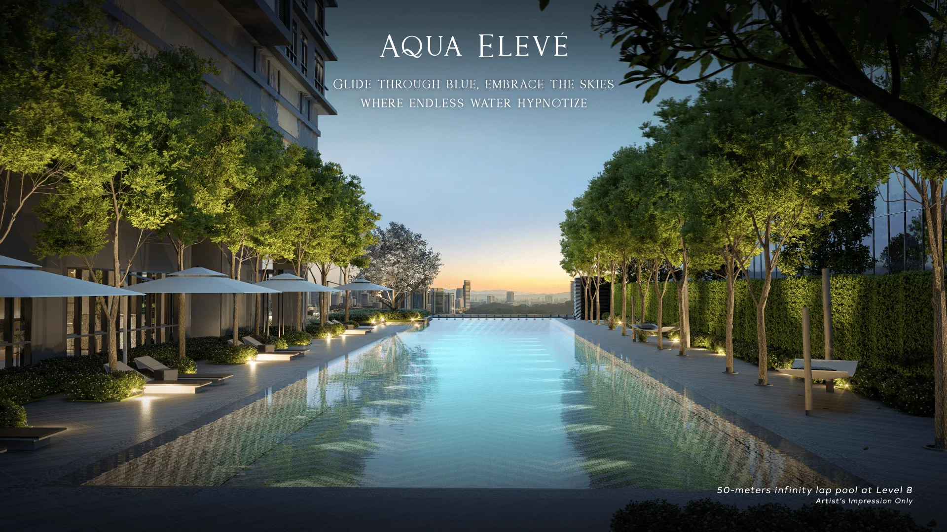 Aqua Eleve infinity lap pool at Khaya Residences @ Bangsar from the developer's Crafted Living gallery, Kuala Lumpur