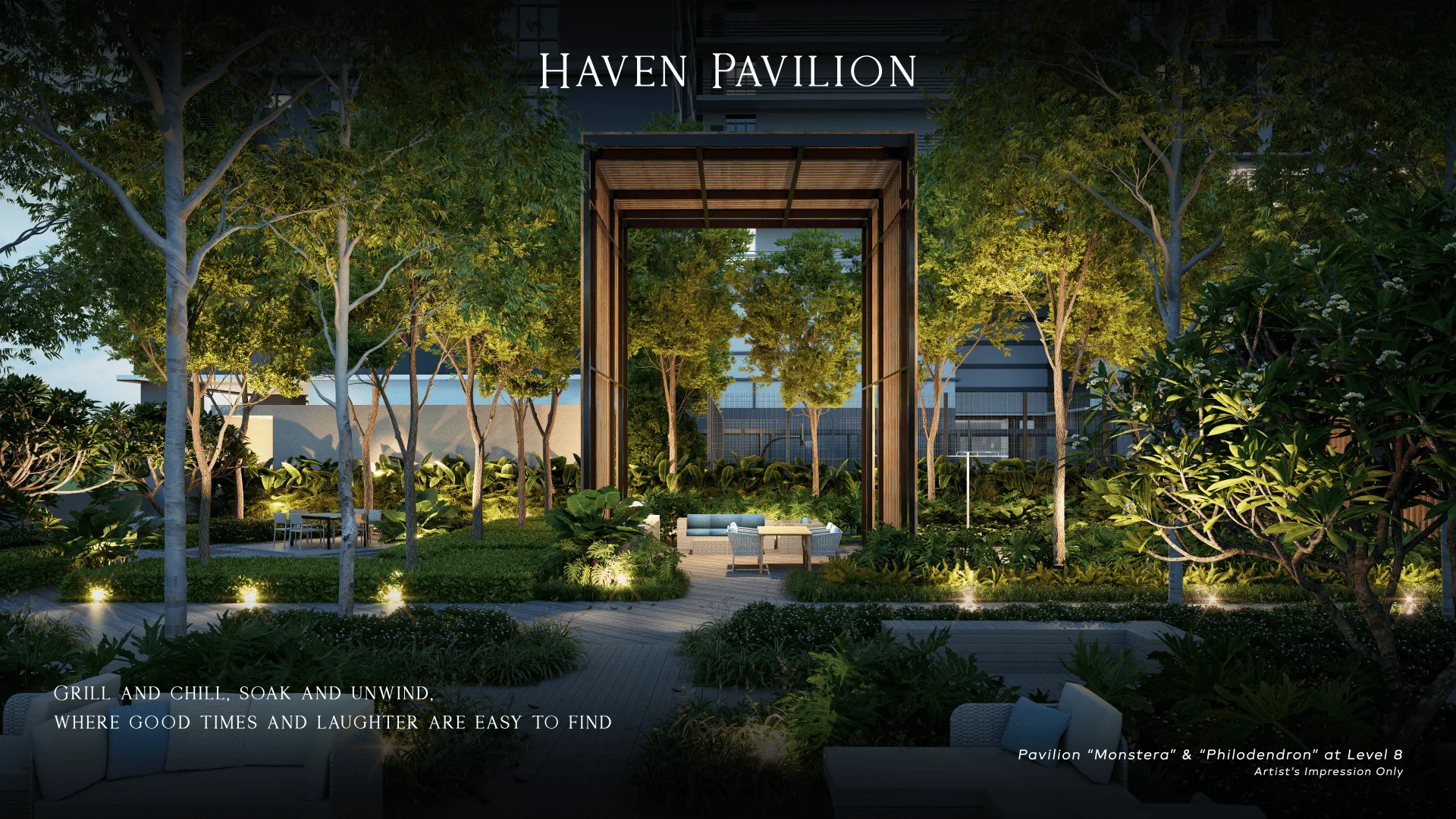 Haven Pavilion shaded garden lounge at Khaya Residences @ Bangsar from the developer's Crafted Living gallery, Kuala Lumpur