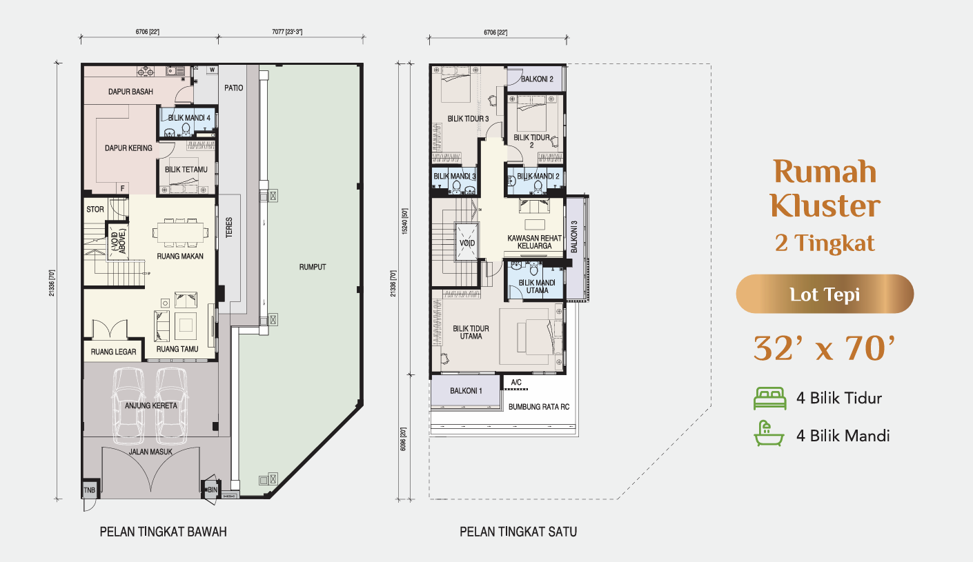 KSL Pulai Bestari double-storey cluster end lot floor plan, official developer drawing, Kangkar Pulai