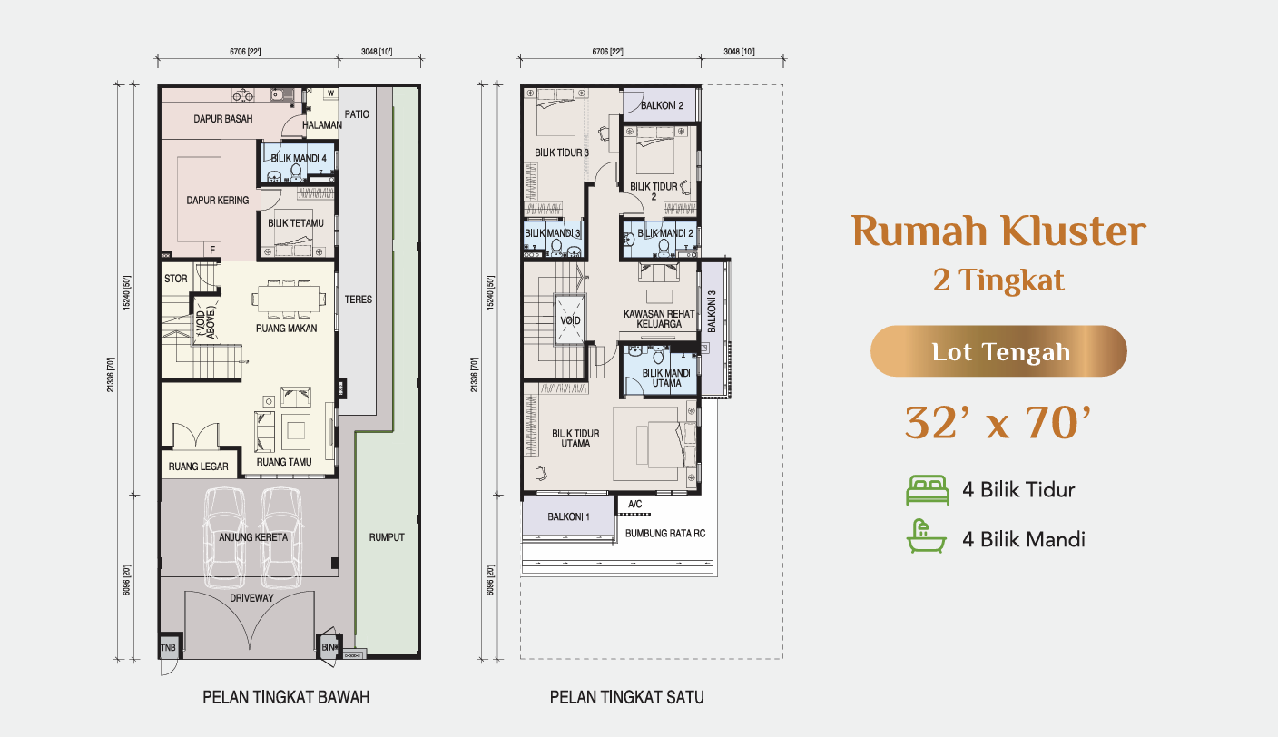 KSL Pulai Bestari double-storey cluster intermediate lot floor plan, official developer drawing, Kangkar Pulai