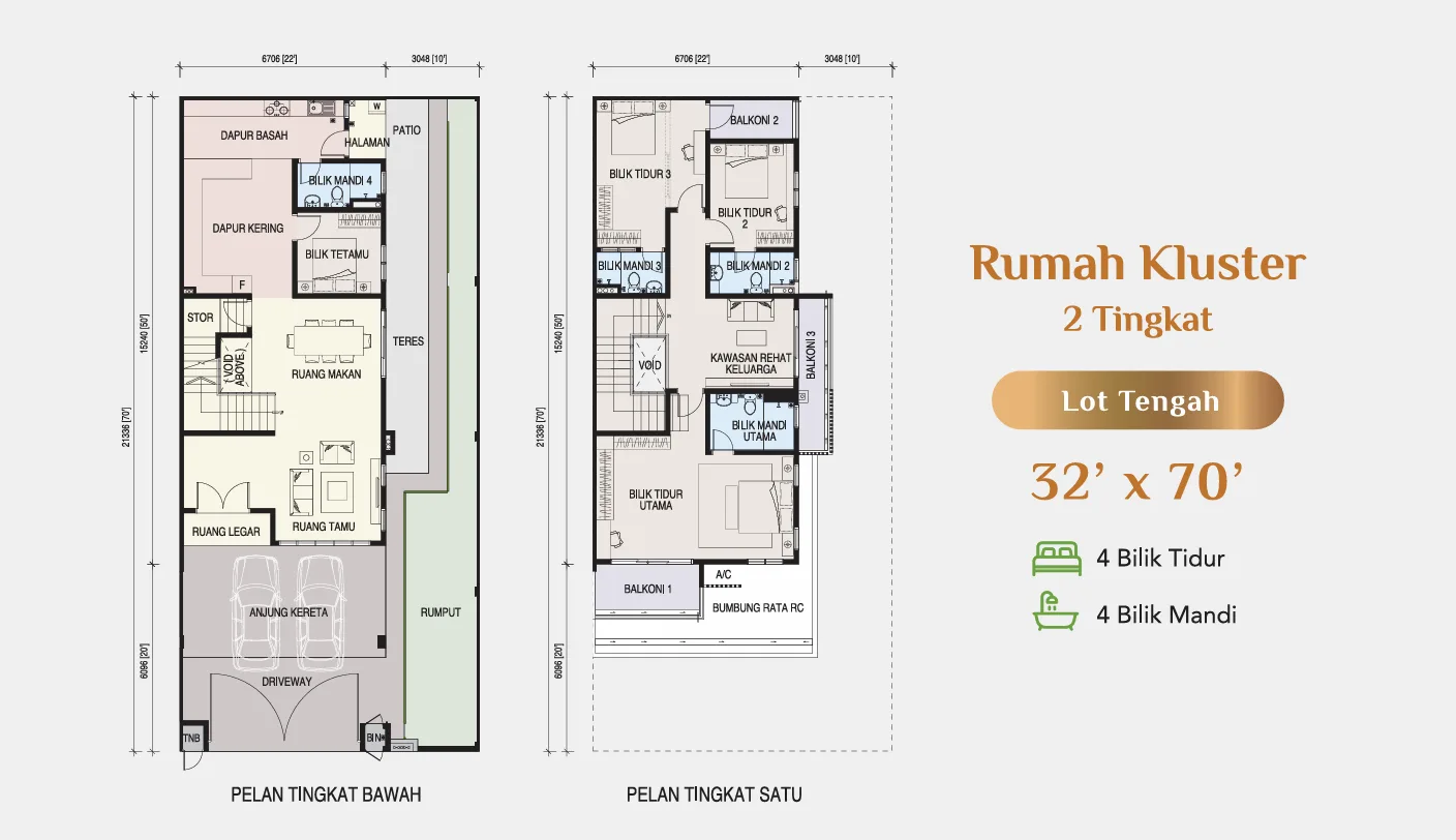 KSL Pulai Bestari double-storey cluster intermediate lot floor plan, official developer drawing, Kangkar Pulai