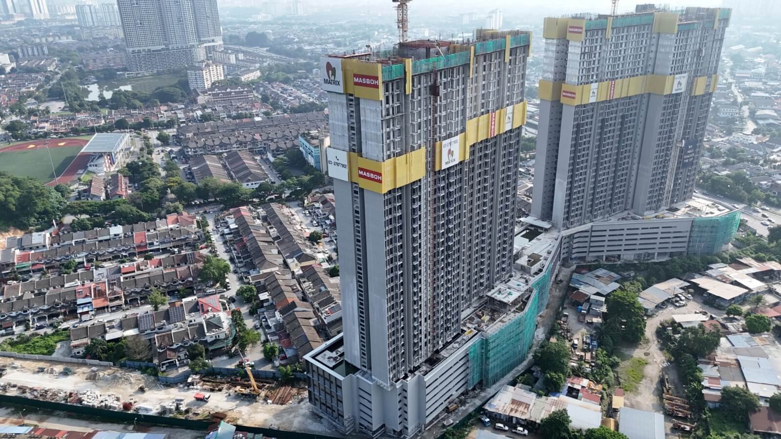 Levia Residence site photograph from March 2026, the month both towers topped out, Cheras, Kuala Lumpur