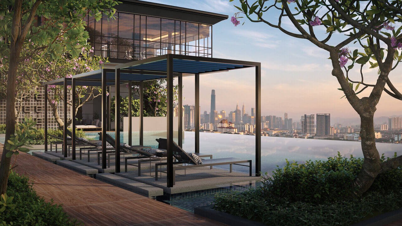 Infinity swimming pool on the Level 6 facilities deck at Levia Residence, Pandan Perdana, Cheras