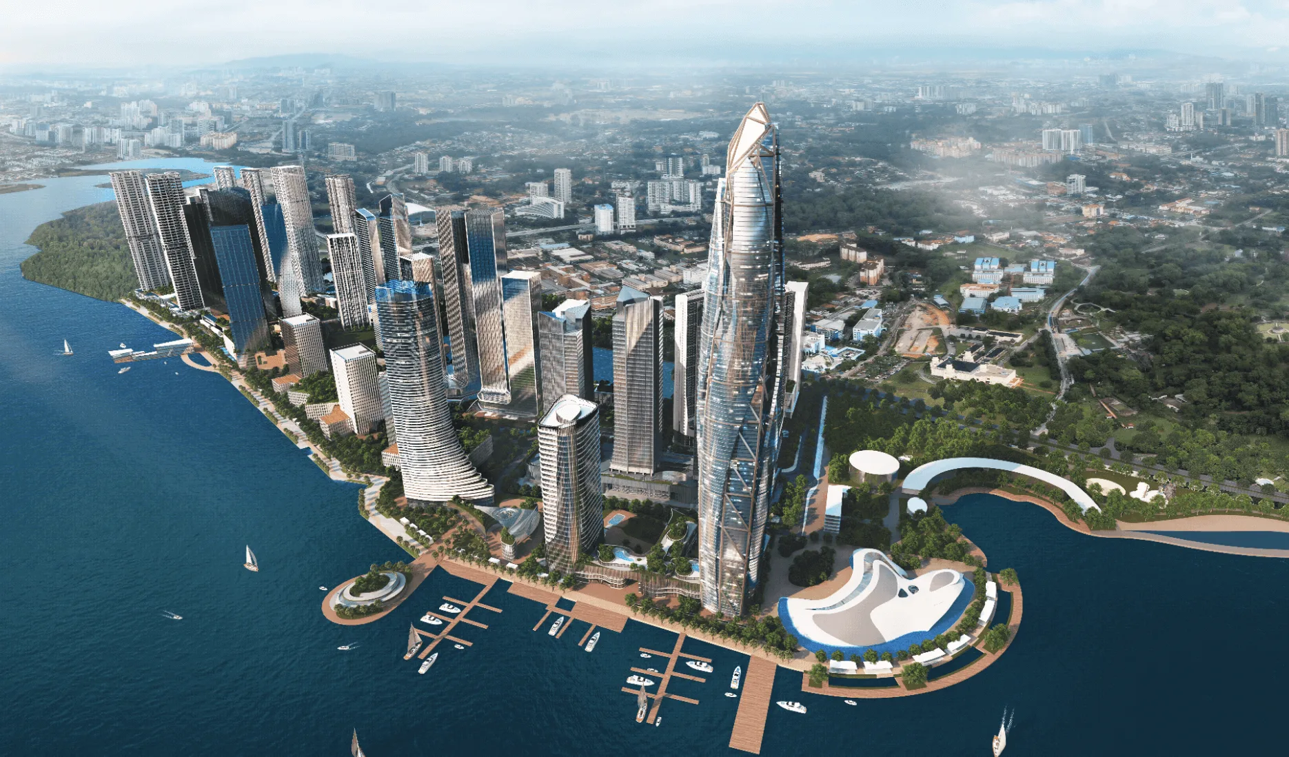 Artist's impression of the 163-acre Lido Waterfront Boulevard masterplan on reclaimed land facing Singapore, Johor Bahru