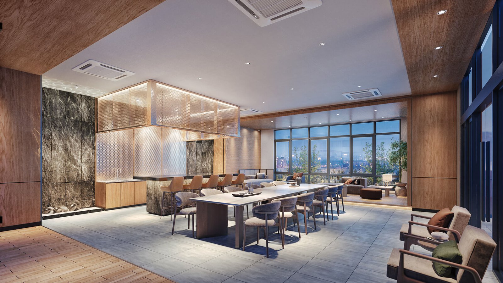 Indoor lounge and gourmet kitchen on Level 12 at M Grand Minori, Taman Pelangi
