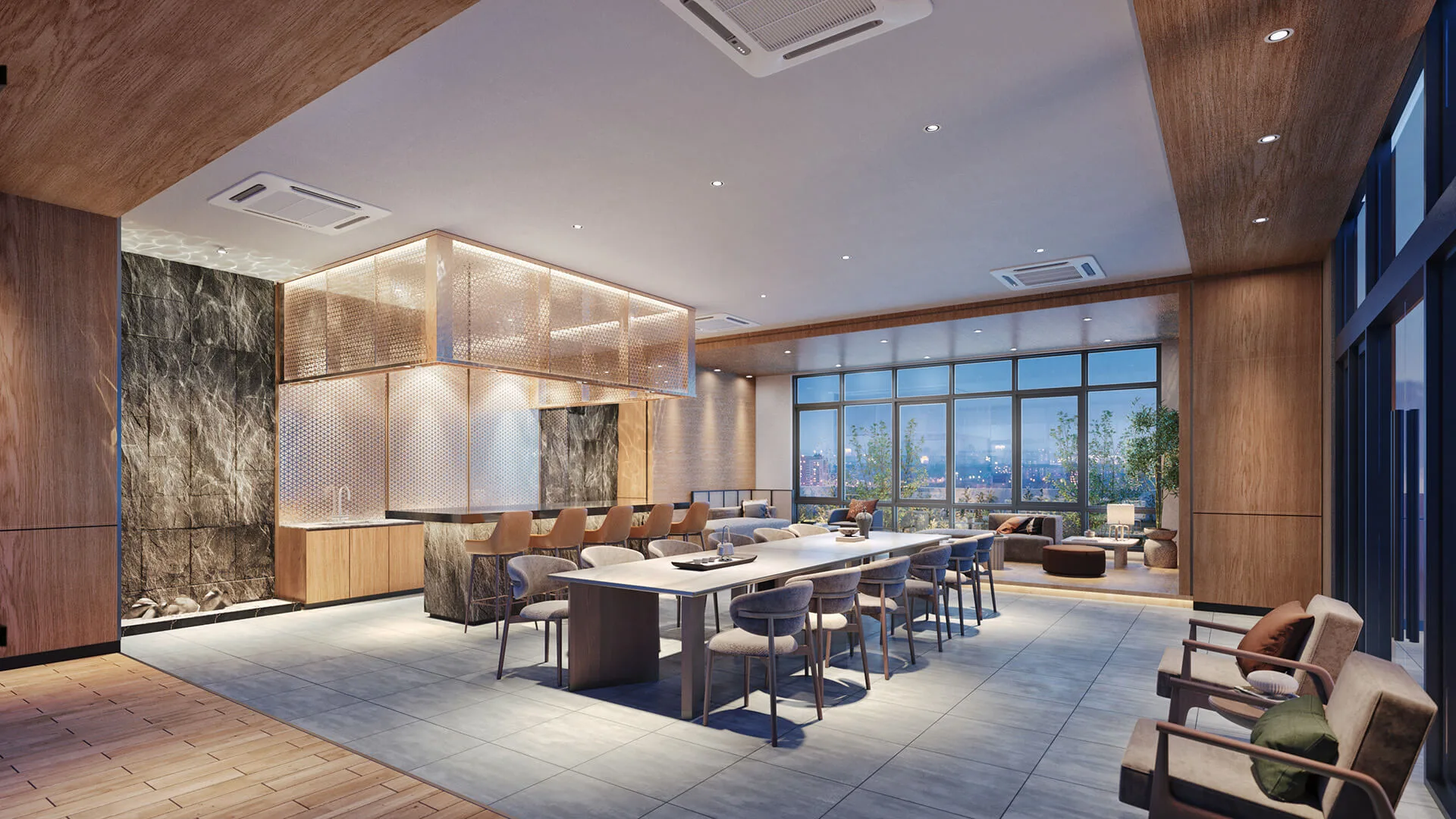 Indoor lounge and gourmet kitchen on Level 12 at M Grand Minori, Taman Pelangi