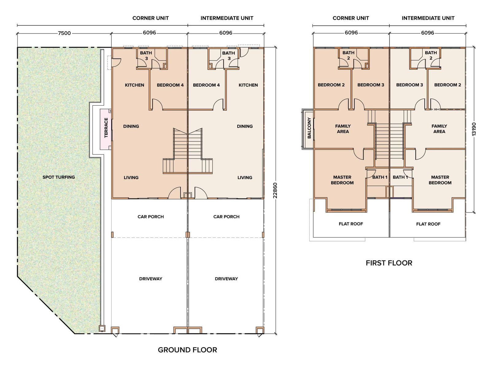 Jasmine 3 floor plan at Meridin East — 20ft by 75ft double-storey terrace, 1,868 to 1,946 sq ft built-up, four bedrooms and three bathrooms, Pasir Gudang