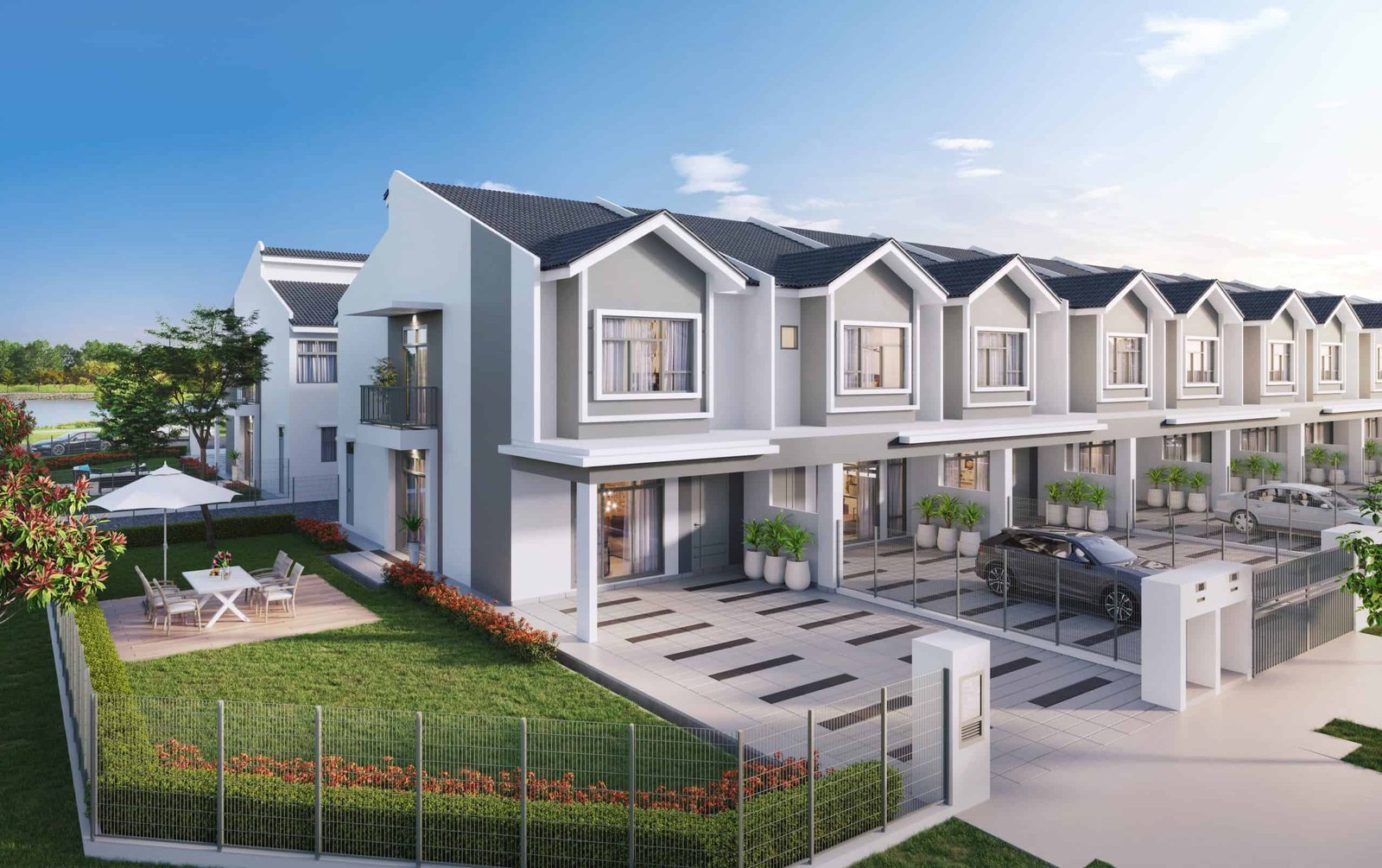 Streetscape of the Jasmine 3 terrace row at Meridin East, Pasir Gudang, Johor