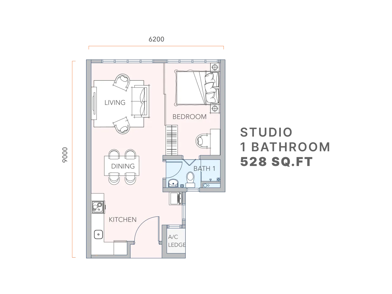 Mandolin Residences A 型户型图——528 平方尺单间套房，一浴室