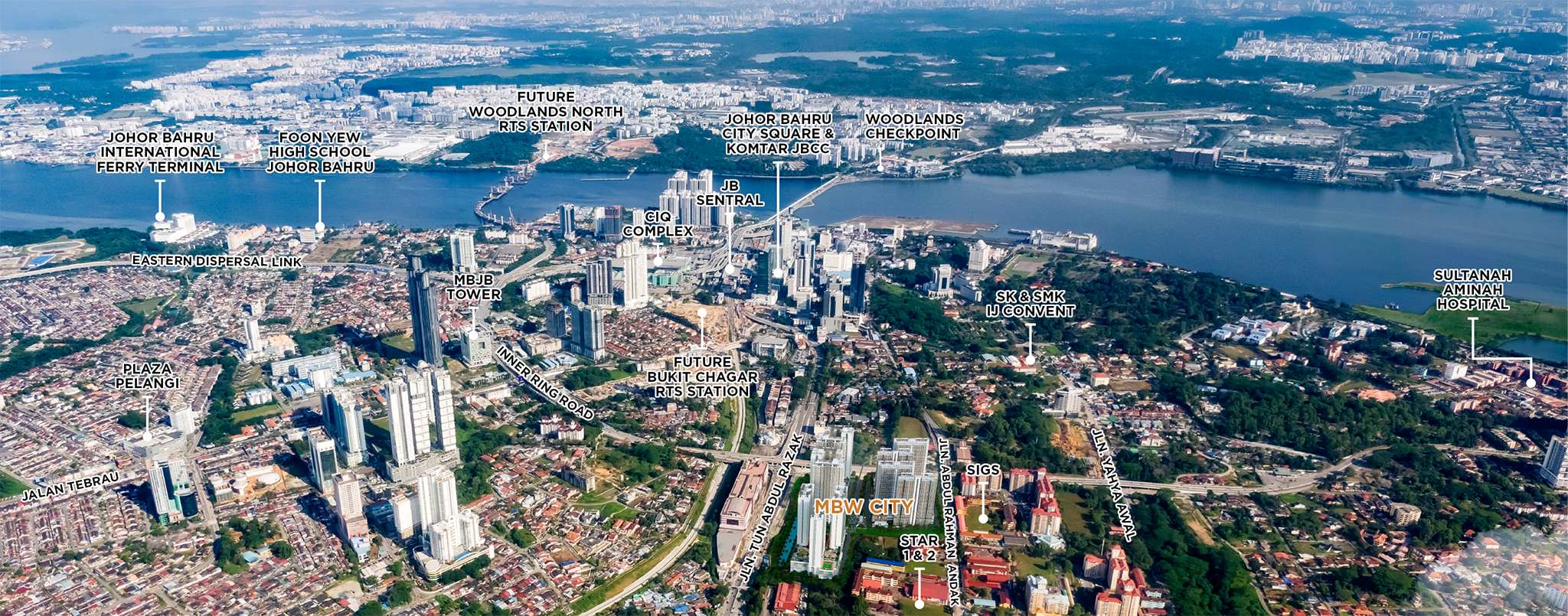 Street-level view of the MBW City township at Jalan Abdul Rahman Andak, Johor Bahru