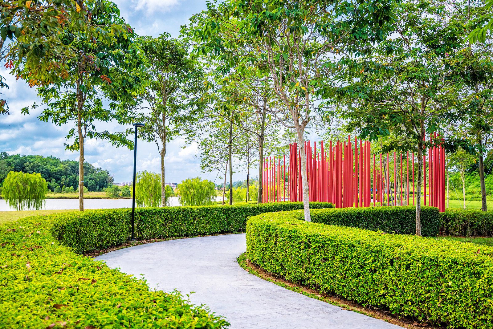 Landscaped garden and open lawn inside the Meridin East lake garden community, Pasir Gudang, Johor