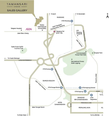 Connectivity graphic to Klang Valley destinations at Murraya @ Tamansari, Rawang by Pinggir Mentari Sdn Bhd (BRDB Developments), Gombak district, Selangor