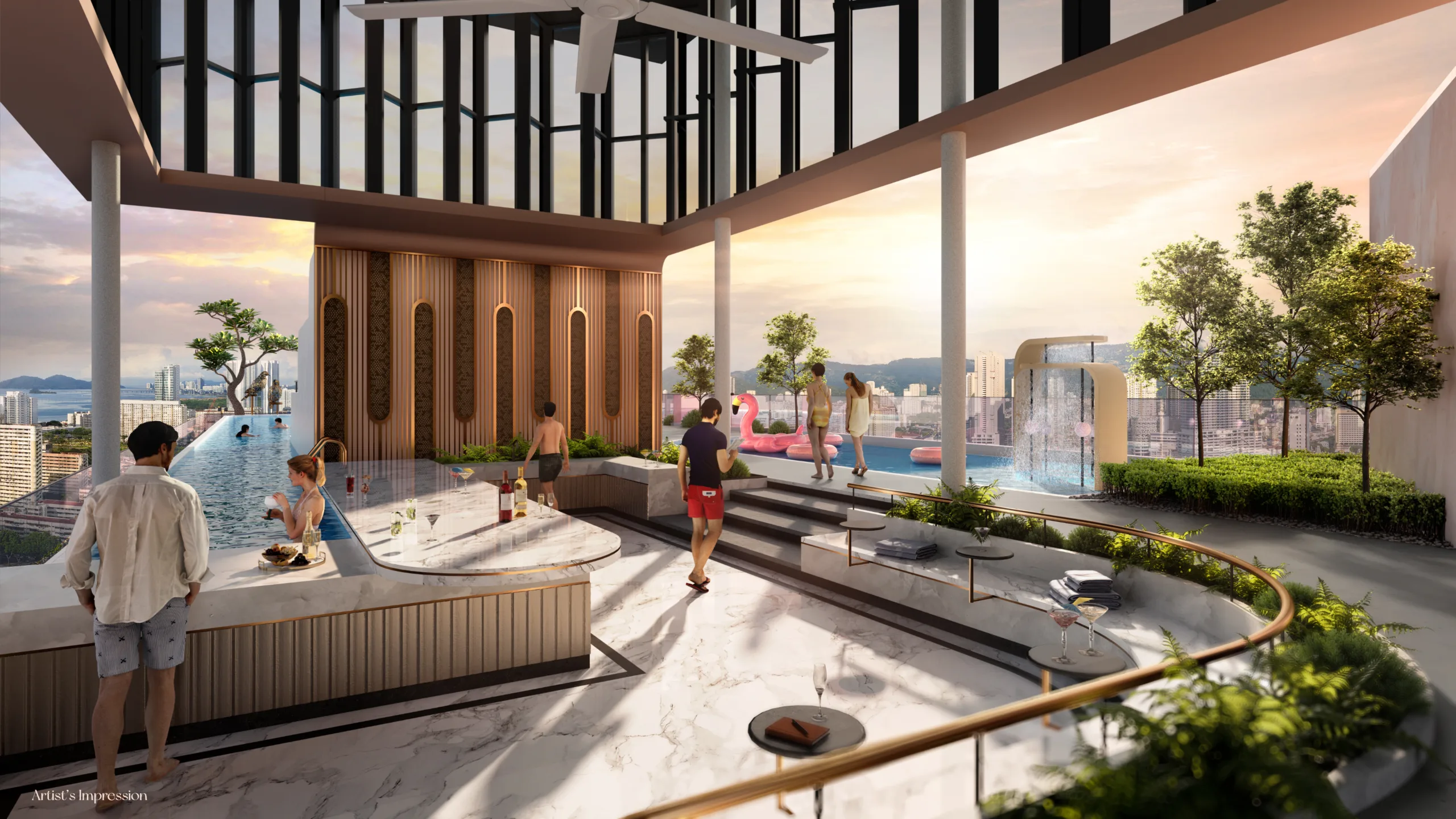 槟城乔治市Noordinz Suites @ 乔治市 空中泳池 第一视角