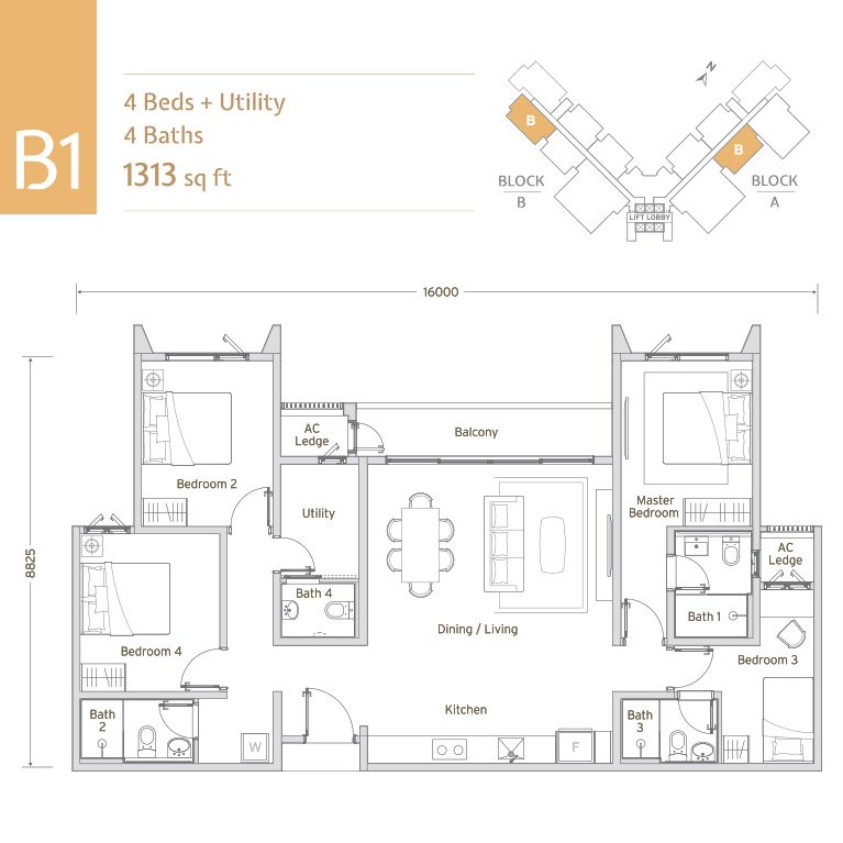 Papyrus North Kiara Type B1 floor plan, official drawing, Jalan Dutamas Dahlia, Kuala Lumpur