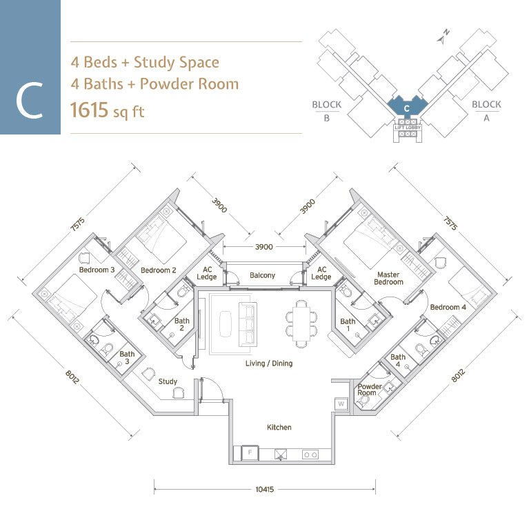 Papyrus North Kiara Type C floor plan, official drawing, Jalan Dutamas Dahlia, Kuala Lumpur