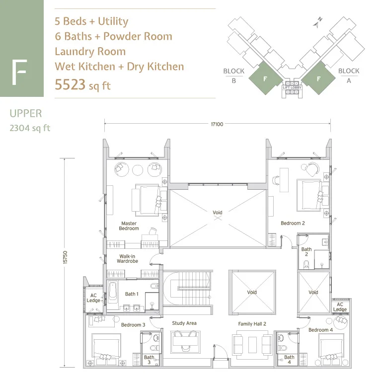 Papyrus North Kiara Type F upper level floor plan, official drawing, Jalan Dutamas Dahlia, Kuala Lumpur
