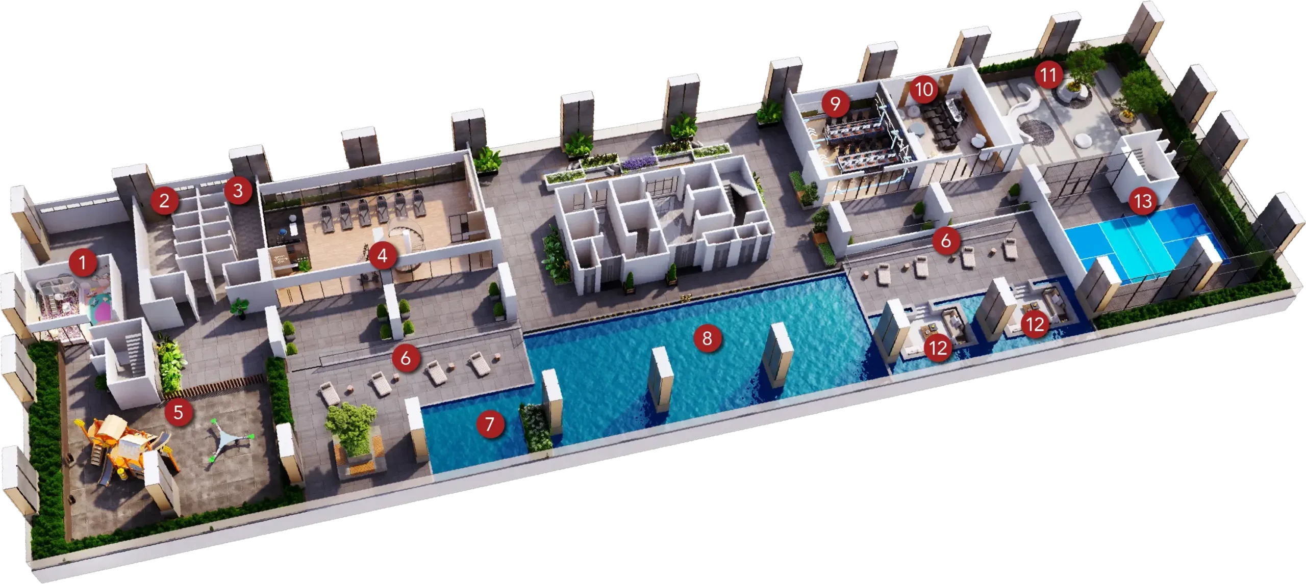 Level 9 facilities key plan at Paragon Signature Suites showing pool deck, gym, pickleball court and kids zone, Johor Bahru