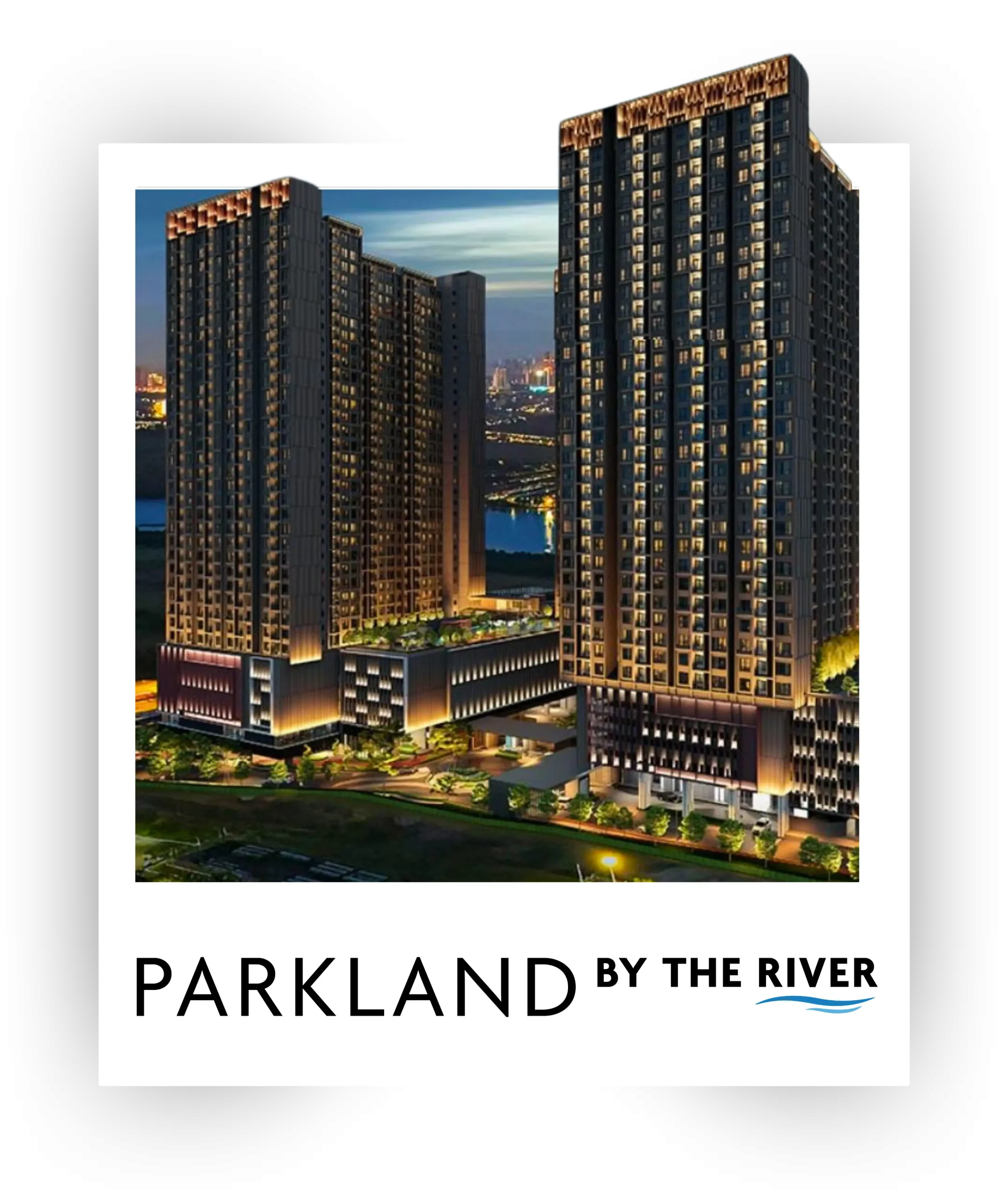 Overall building view of Parkland By The River, four towers of 36 floors at Bandar Baru Permas Jaya, Johor Bahru