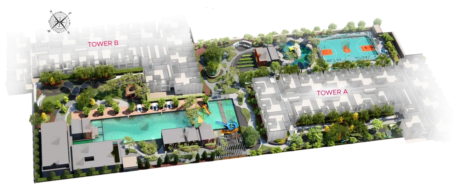 Numbered key plan of the 19 podium-floor facilities at Parkland By The River, Bandar Baru Permas Jaya, Johor Bahru