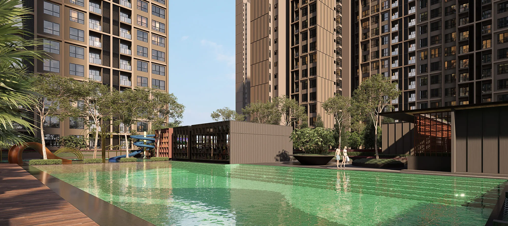 Swimming pool on the shared podium facilities floor at Parkland By The River, Bandar Baru Permas Jaya, Johor Bahru