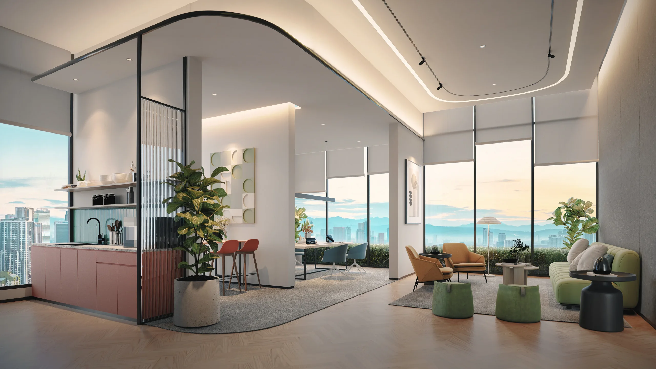 Co-work lounge on the Level 43 Parkside Collective floor at Parkside Residences @ Setia Federal Hill, Kuala Lumpur