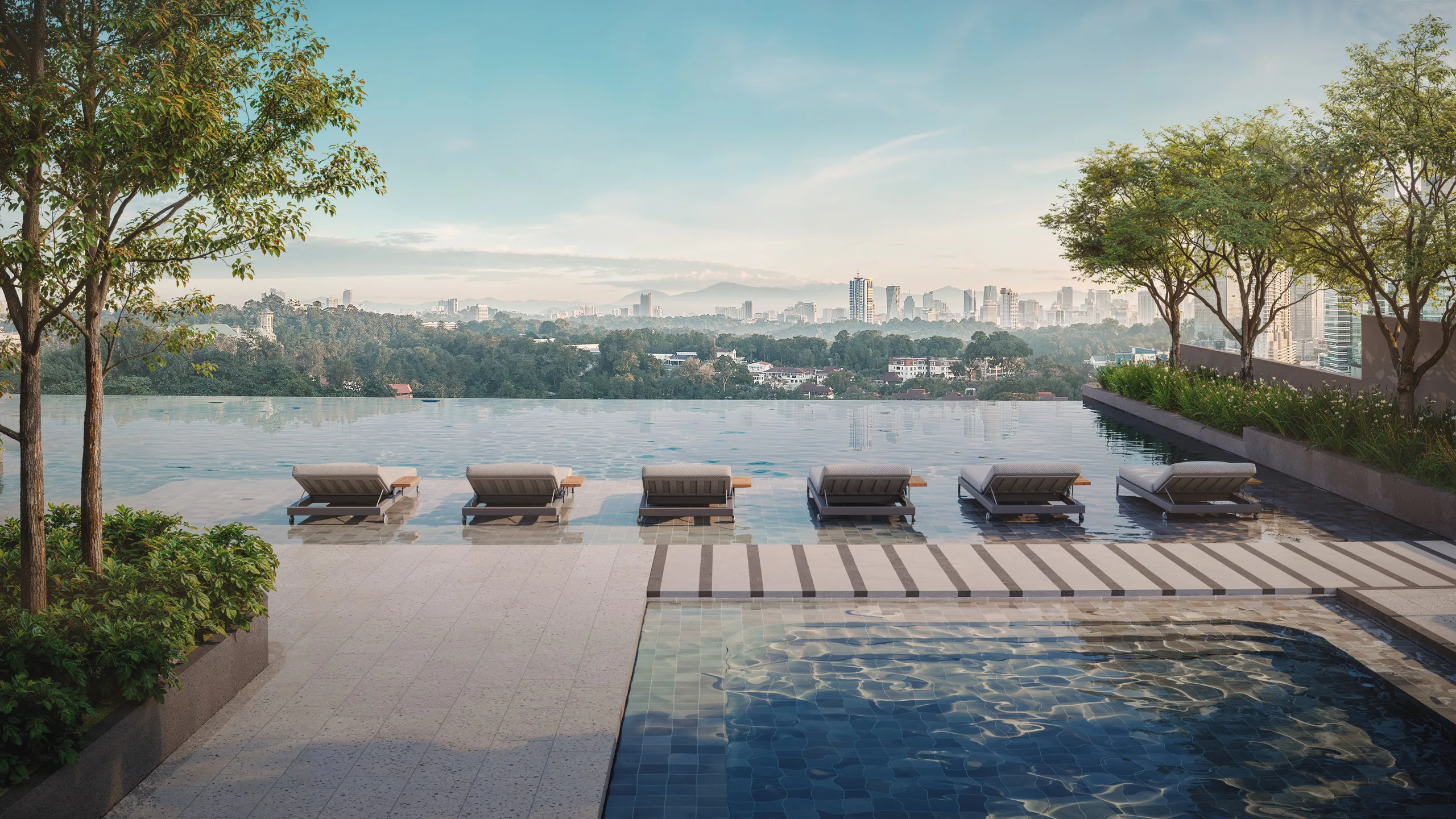 Level 8 infinity pool on the Parkside Retreat recreation deck at Parkside Residences @ Setia Federal Hill, Bangsar, Kuala Lumpur