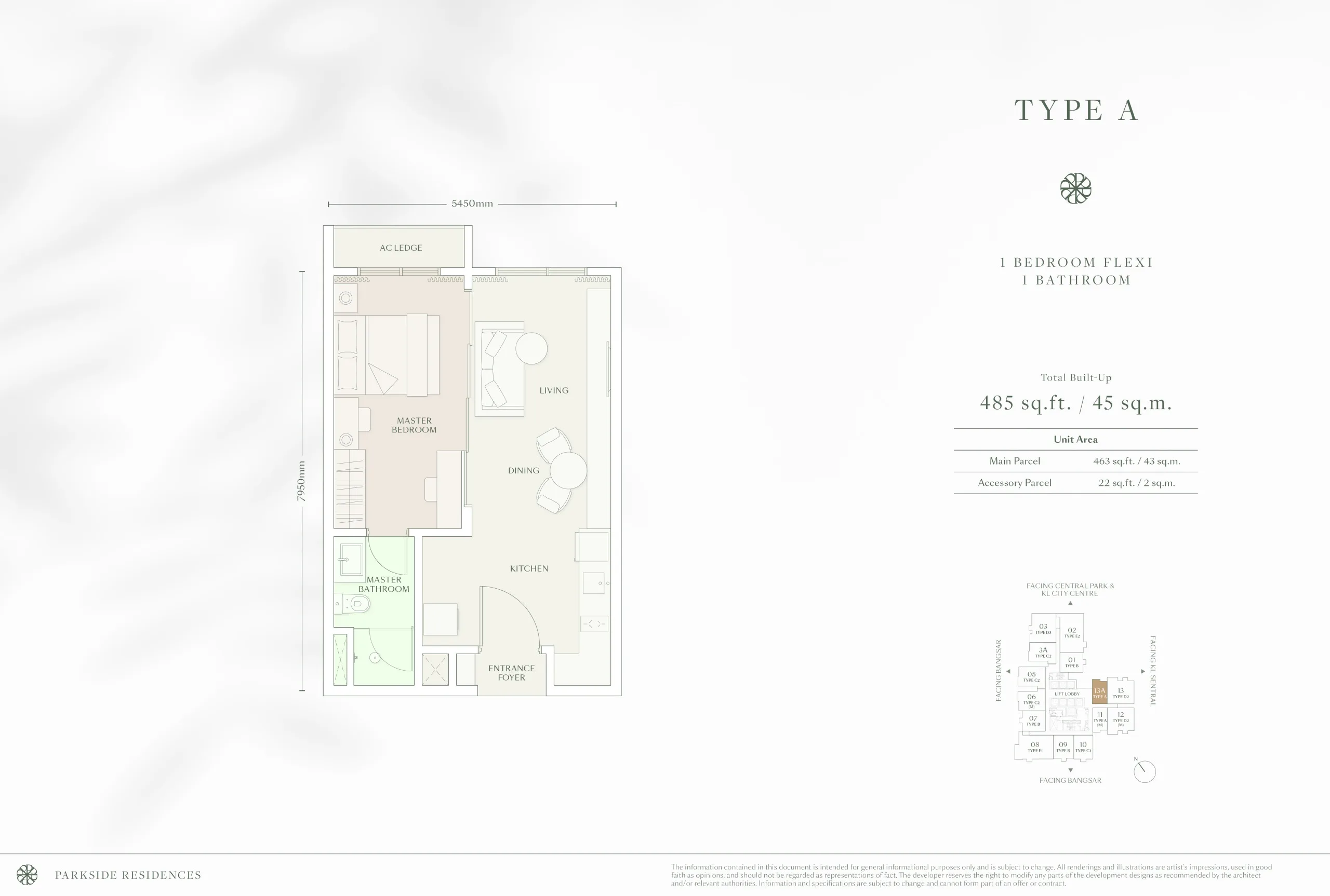Parkside Residences @ Setia Federal Hill Type A floor plan, S P Setia and Mitsui Fudosan serviced apartment, Bangsar, Kuala Lumpur